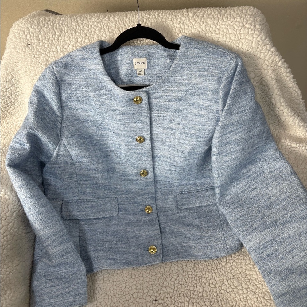J. Crew Women's Light Blue Blazer with Gold Buttons